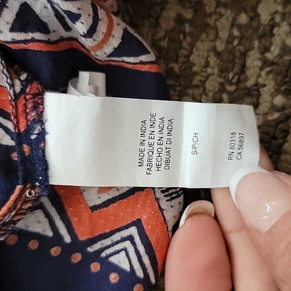 Lucky Brand Boho Tunic Small Blue Printed Boho V Neck - Picture 4 of 6